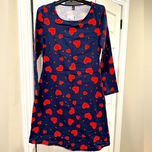 PopReal Casual Women’s Heart Print Dress - Size:XL - Color:Blue